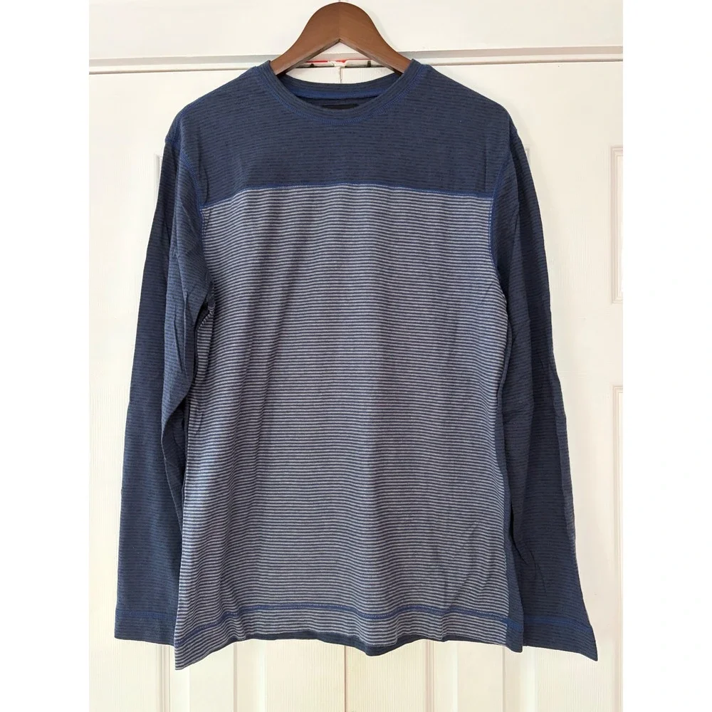Banana Republic Mens‎ Large Blue Striped Long Sleeve Crewneck Cotton Shirt